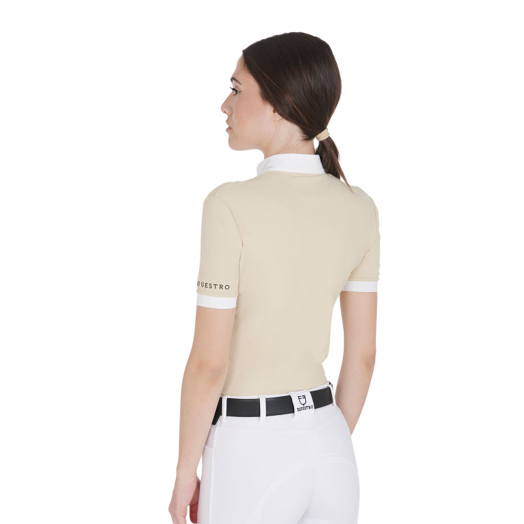 Getailleerd poloshirt van geplooid katoen met korte mouwen dames Equestro Getailleerd poloshirt van geplooid katoen met korte mouwen dames Equestro