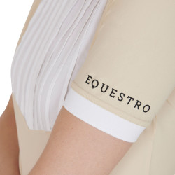 Polo ajusté en coton plissé manches courtes femme Equestro Beige