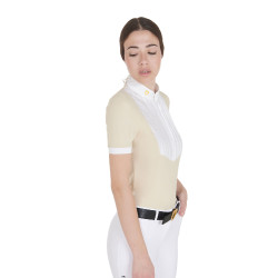 Polo ajusté en coton plissé manches courtes femme Equestro Beige