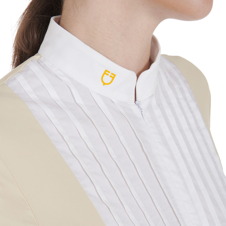 Getailleerd poloshirt van geplooid katoen met korte mouwen dames Equestro Getailleerd poloshirt van geplooid katoen met korte mouwen dames Equestro