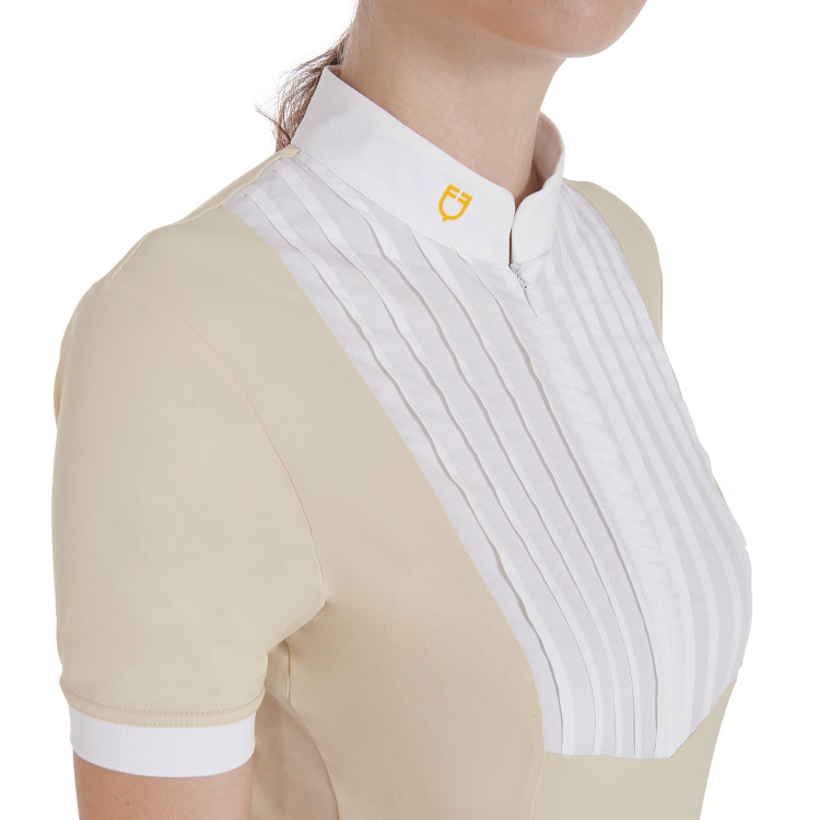 Getailleerd poloshirt van geplooid katoen met korte mouwen dames Equestro Getailleerd poloshirt van geplooid katoen met korte mouwen dames Equestro