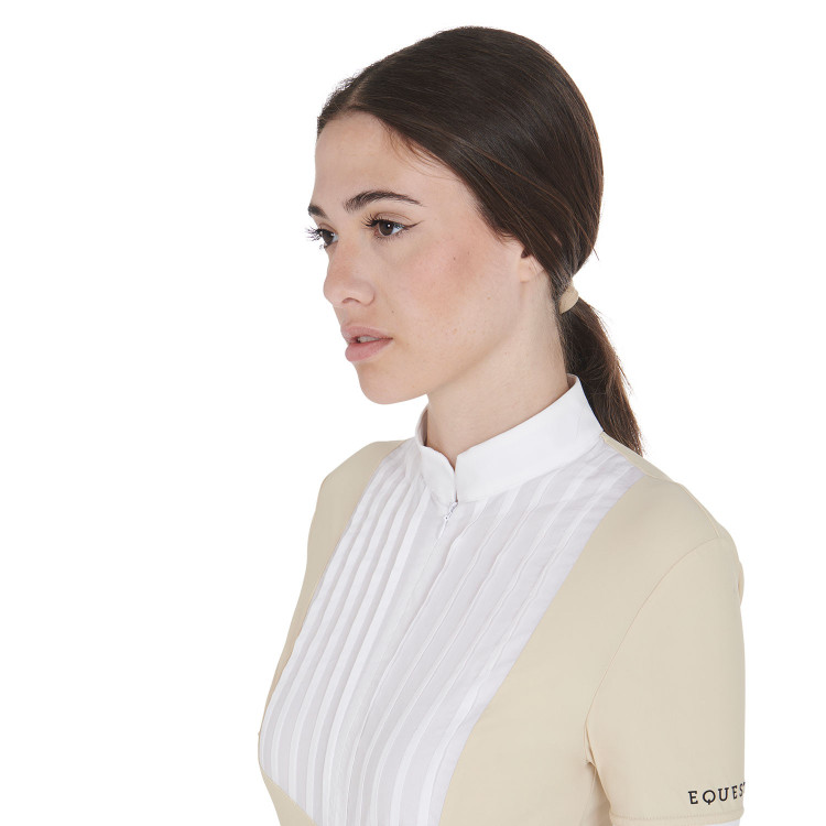 Getailleerd poloshirt van geplooid katoen met korte mouwen dames Equestro Getailleerd poloshirt van geplooid katoen met korte mouwen dames Equestro