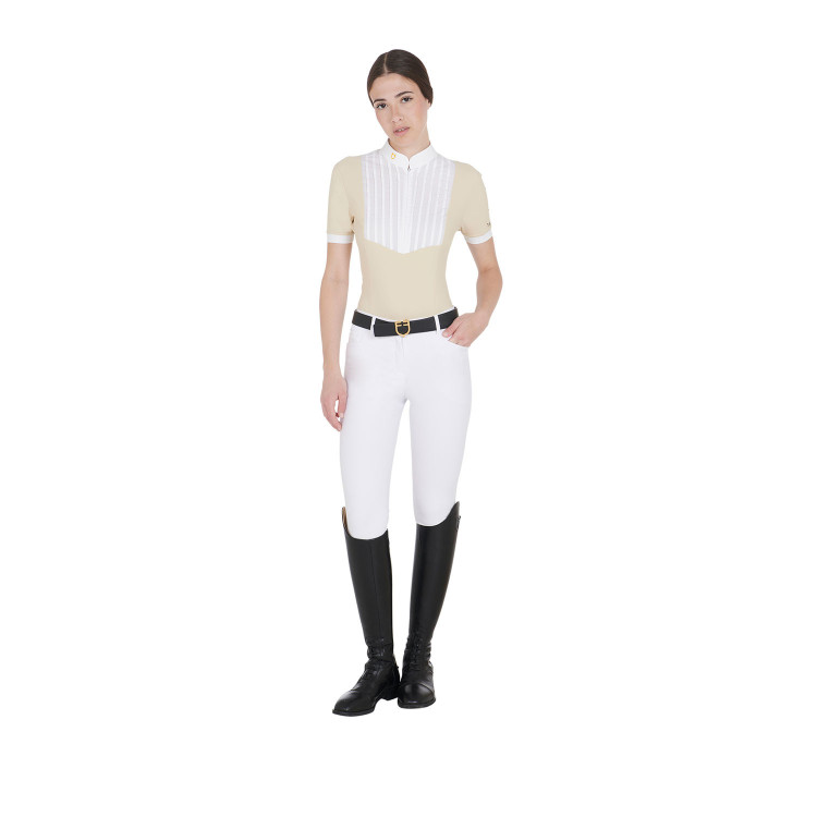 Getailleerd poloshirt van geplooid katoen met korte mouwen dames Equestro Getailleerd poloshirt van geplooid katoen met korte mouwen dames Equestro