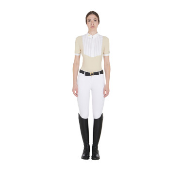 Getailleerd poloshirt van geplooid katoen met korte mouwen dames Equestro Getailleerd poloshirt van geplooid katoen met korte mouwen dames Equestro