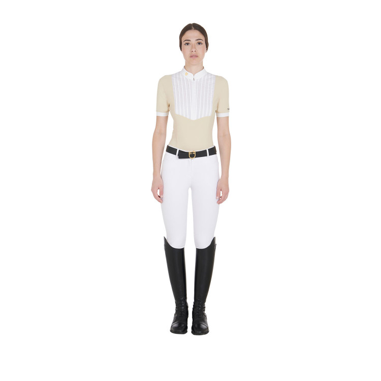 Getailleerd poloshirt van geplooid katoen met korte mouwen dames Equestro Getailleerd poloshirt van geplooid katoen met korte mouwen dames Equestro