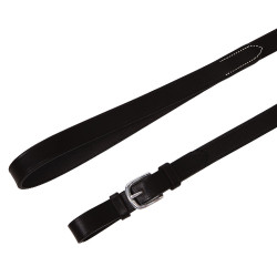 Lange leren lijn met zilverkleurige ketting Equestro Zwart