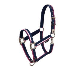 Nylon halster White Trim Equestro Marine / fuchsia Blauw