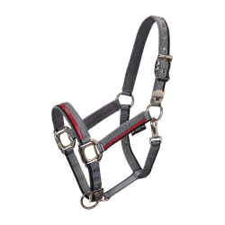 Nylon halster met lijn Red Trim Equestro Grijs / rood / zwart
