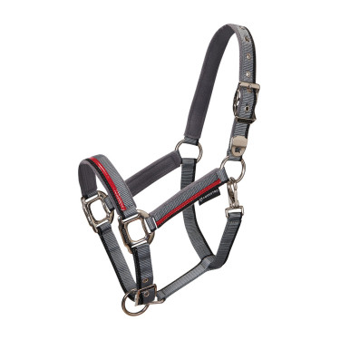 Nylon halster met lijn Red Trim Equestro Grijs / rood / zwart