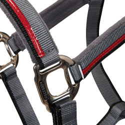 Nylon halster met lijn Red Trim Equestro Grijs / rood / zwart