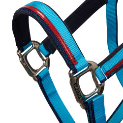 Nylon halster met lijn Red Trim Equestro Turkoois / rood / marineblauw