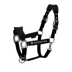Nylon halster met touw en fleecevoering Equestro Zwart