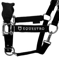 Nylon halster met touw en fleecevoering Equestro Zwart