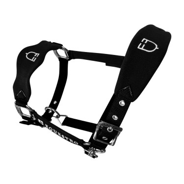 Nylon halster met touw en fleecevoering Equestro Zwart