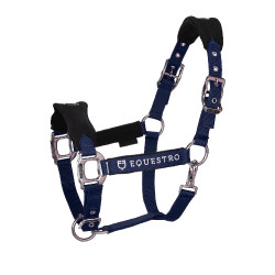 Nylon halster met touw en fleecevoering Equestro Marine Marineblauw