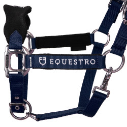 Nylon halster met touw en fleecevoering Equestro Marine Marineblauw