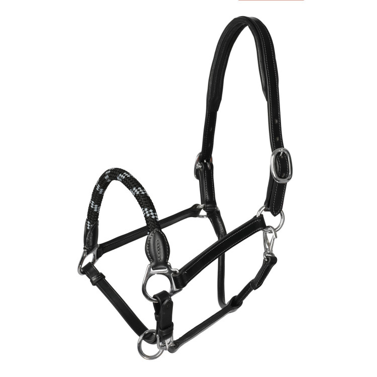 Lederen halster met ergonomische bescherming en neusriem van touw Acavallo