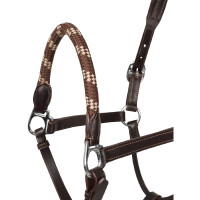 Lederen halster met ergonomische bescherming en neusriem van touw Acavallo Cognac Bruin