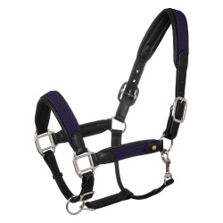 Leren halster met gevlochten nylon inzetstukken Equestro Zwart / marine Marineblauw