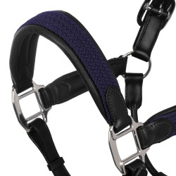 Leren halster met gevlochten nylon inzetstukken Equestro Zwart / marine Marineblauw