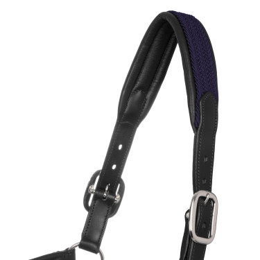 Leren halster met gevlochten nylon inzetstukken Equestro Zwart / marine Marineblauw