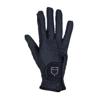 Dameshandschoenen van zacht technisch materiaal met strasslogo Equestro Marine Marineblauw