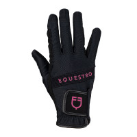 Gants en tissu technique avec logo multicolore Equestro Noir / fuchsia