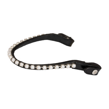 Voorhoofdband van kalfsleer met parels Acavallo Zwart / wit