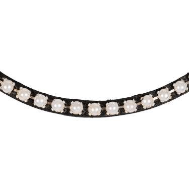 Voorhoofdband van kalfsleer met parels Acavallo Zwart / wit