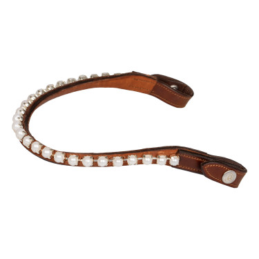 Voorhoofdband van kalfsleer met parels Acavallo Cognac / wit