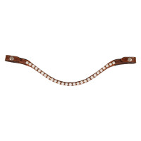 Voorhoofdband van kalfsleer met parels Acavallo Cognac / wit