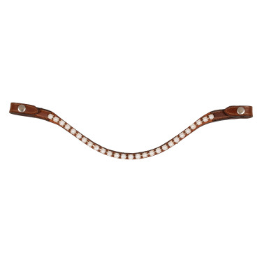 Voorhoofdband van kalfsleer met parels Acavallo Cognac / wit