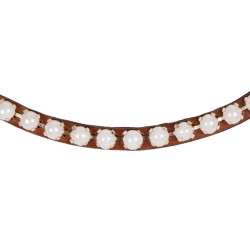 Voorhoofdband van kalfsleer met parels Acavallo Cognac / wit