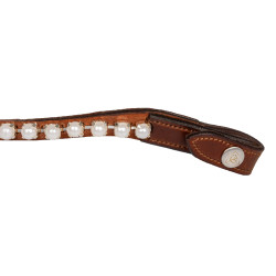 Voorhoofdband van kalfsleer met parels Acavallo Cognac / wit
