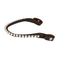 Voorhoofdband van kalfsleer met parels Acavallo Donkerbruin / wit