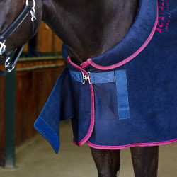 Fleece boxdeken met gewatteerde kraag 800g Acavallo Marine / bordeaux Blauw