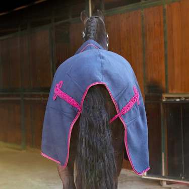 Fleece boxdeken met gewatteerde kraag 800g Acavallo Marine / bordeaux Blauw