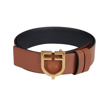 Omkeerbare gladde leren riem met Equestro-logogesp Goud / zwart-bruin