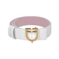 Omkeerbare gladde leren riem met Equestro-logogesp Goud / roze-wit