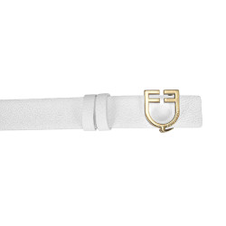 Omkeerbare gladde leren riem met Equestro-logogesp Goud / roze-wit