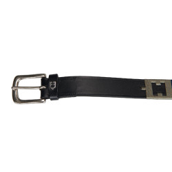 Leren riem met geometrisch patroon Equestro Zwart / marine / grijs Multicolor