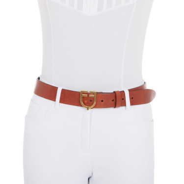 Leren riem met logo en Equestro logogesp. Goud / cognac Bruin