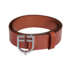 Leren riem met logo en Equestro logogesp. Zilver / cognac Bruin
