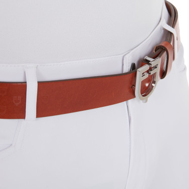 Leren riem met logo en Equestro logogesp. Zilver / cognac Bruin