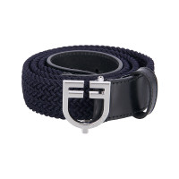 Elastische leren riem met Equestro-logogesp Zilver / zwart Elastische leren riem met Equestro-logogesp Zilver / zwart
