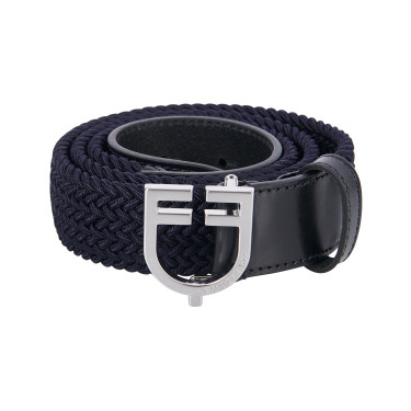 Elastische leren riem met Equestro-logogesp Zilver / marine