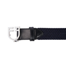 Elastische leren riem met Equestro-logogesp Zilver / marine
