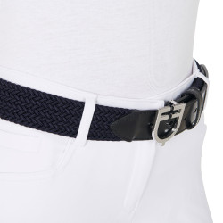 Elastische leren riem met Equestro-logogesp Zilver / marine