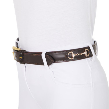 Engelse leren riem met eggbutt bit en strass Equestro Bruin / goud