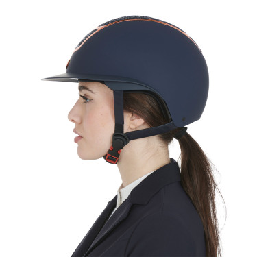 Eclipse-helm met strass en brede klep (3 voeringen) Equestro Marine / roségoud Marineblauw
